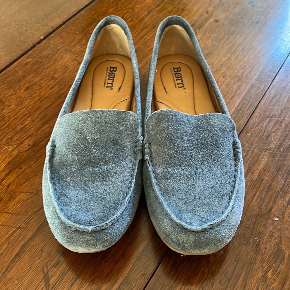 BORN blue suede driving moccasins size 9